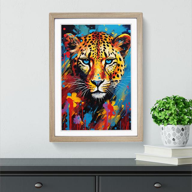 Cheetah Expressionism No.2 - Single Picture Frame Print on Wood Big Box Art Size: 34cm H x 25cm W x 2cm D, Frame Colour: Oak Framed on Productcaster.