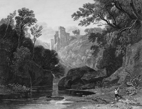 View of Roslin Castle by John Thomson Framed Graphic Art East Urban Home Format: Black Picture Frame, Size: 70cm H x 100cm W x 2.3cm D on Productcaster.