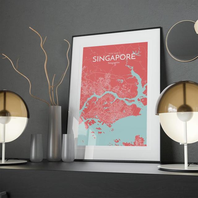 Singapore City Map in Maritime - Unframed Graphic Art Borough Wharf Size: 17cm H x 11cm W x 0.05cm D on Productcaster.