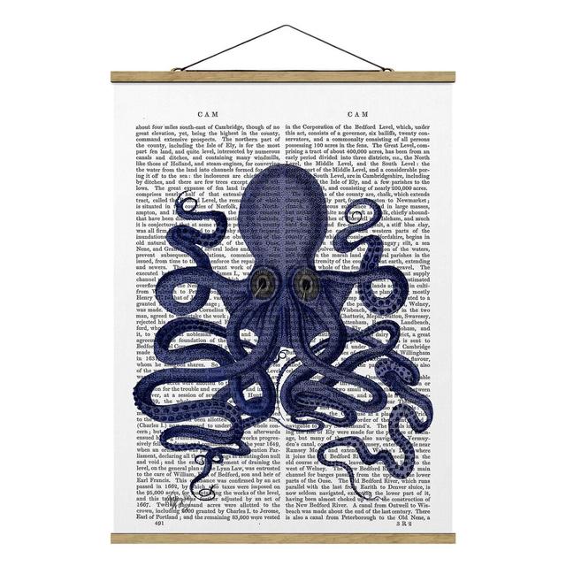 Animal Reading - Octopus - Graphic Art Print Highland Dunes Size: 66.4cm H x 50cm W x 0.3cm D on Productcaster.