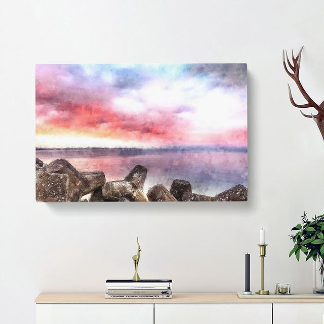 Pink Sunset Over The Ocean - Wrapped Canvas Print East Urban Home Size: 50cm H x 76cm W x 3cm D on Productcaster.