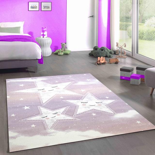 Kohen Stars Sky Clouds Machine Woven Pink/Cream Rug Isabelle & Max Rug Size: Rectangular 140 x 200cm on Productcaster.