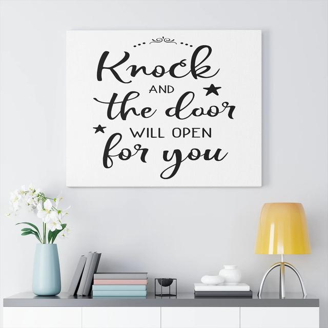 The Door Will Open - Wrapped Canvas Typography Blue Elephant Size: 28cm H x 36cm W on Productcaster.