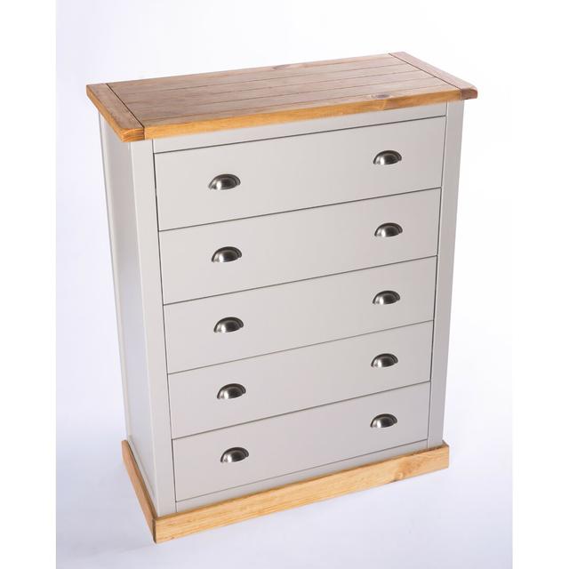 Keshawn 5 Drawer 90Cm Chest Of Drawers House of Hampton Knob Colour: Chrome, Base Colour: Grey/Wood on Productcaster.