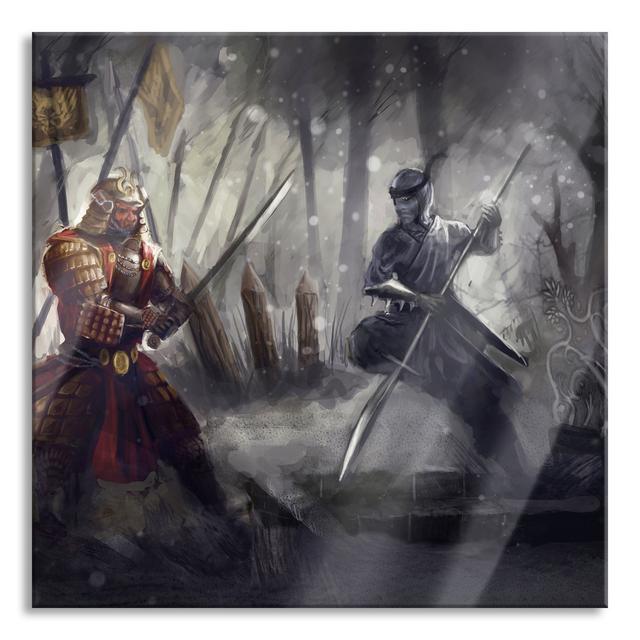 Battle Between Samurai and Ninja - Unframed Graphic Art on Glass Happy Larry Size: 60cm H x 60cm W x 0.4cm D on Productcaster.