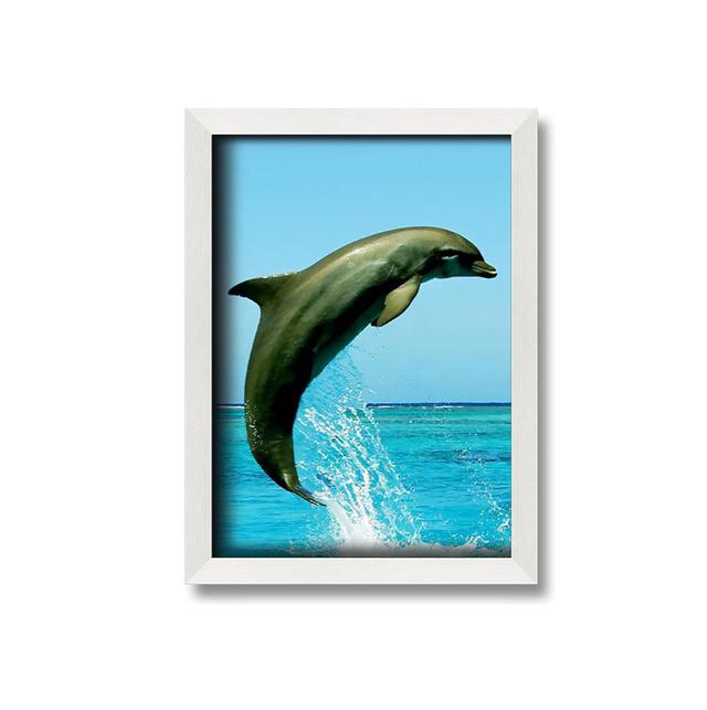 Dolphin Jump Framed Print House of Hampton Format: White Framed Paper, Size: 84.1cm H x 59.7cm W on Productcaster.