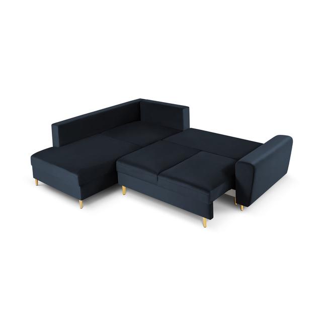 Ecksofa Soejima mit Bettfunktion Brayden Studio Polsterfarbe: Dunkelblau, Ausrichtung: Links ausgerichtet, Beinfarbe: Gold on Productcaster.