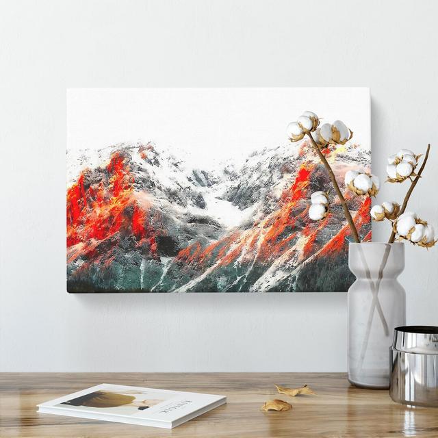 Alpenglow Upon The Mountains - Wrapped Canvas Painting East Urban Home Size: 35cm H x 50cm W x 3cm D on Productcaster.