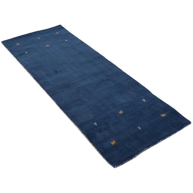 Handwoven Wool Gabbeh Uni Blue Rug Carpetfine Rug Size: Runner 80 x 400cm on Productcaster.