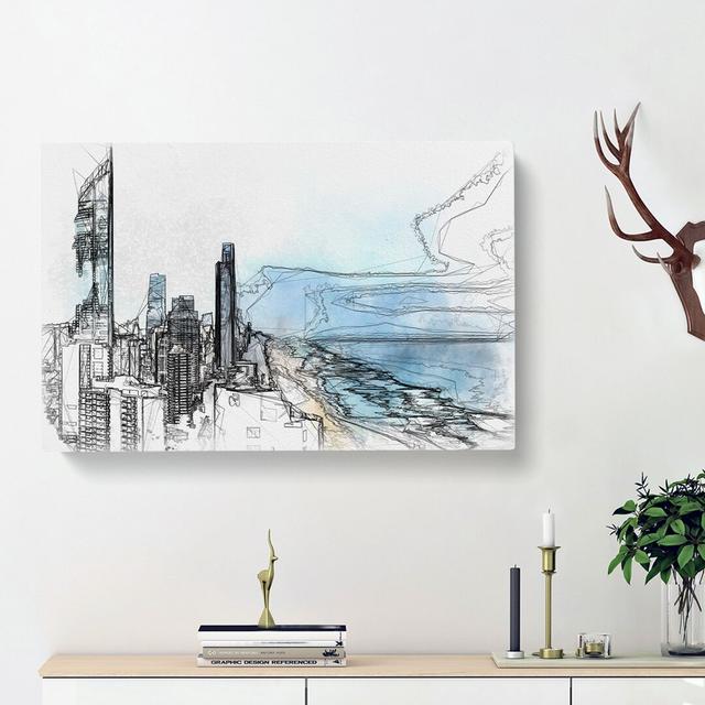 Gold Coast Skyline in the Clouds - Wrapped Canvas Painting Print East Urban Home Size: 35cm H x 50cm W x 3cm D, Colour: Blue/Grey on Productcaster.