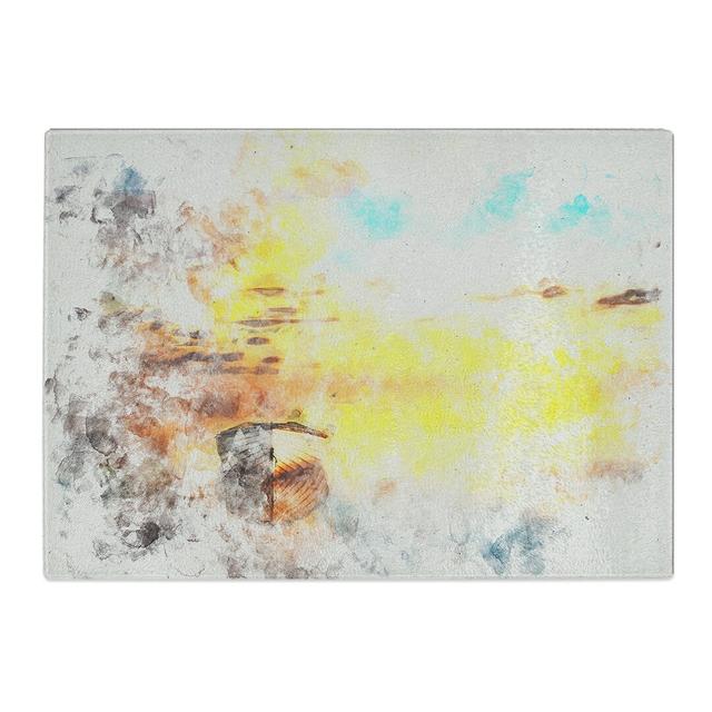 Tempered Glass Boat upon a Lake During Sunrise Chopping Board East Urban Home Size: 20 cm x 28.5 cm on Productcaster.