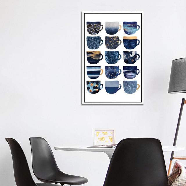 'Pretty Blue Coffee Cups I' - Picture Frame Graphic Art Print on Canvas Ebern Designs Size: 101.6cm H x 66.04cm W x 3.81cm D, Frame Option: White Fram on Productcaster.