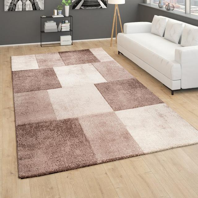 Buckner Carpet Living Room Short Pile 3D Effect Modern Diamond Check Pattern Brown Beige Ivy Bronx Rug Size: Rectangle 80 x 150cm on Productcaster.