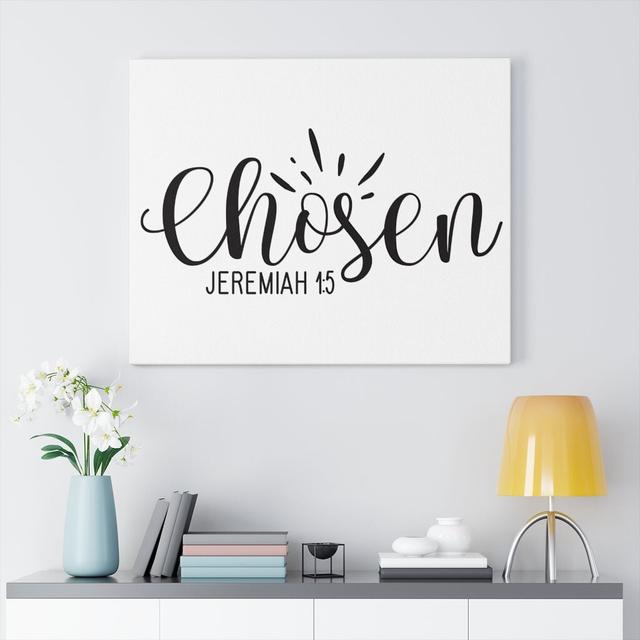 Chosen Jeremiah 1:5 - Wrapped Canvas Typography Blue Elephant Size: 28cm H x 36cm W on Productcaster.