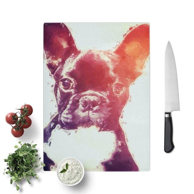 Glass French Bulldog Puppy in Abstract Chopping Board East Urban Home Size: 39 cm W x 28.5 cm L on Productcaster.