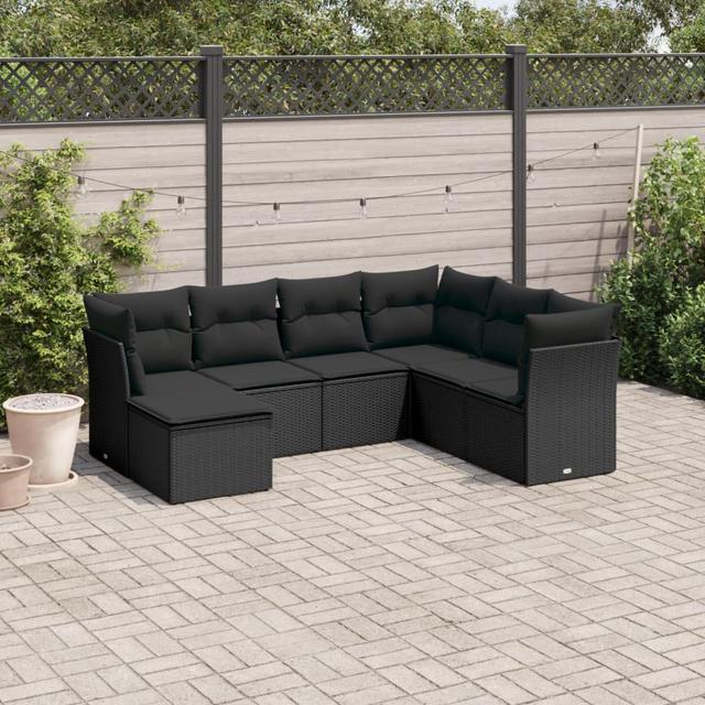 Vidaxl 7-Tlg. Garten-Sofagarnitur Mit Kissen Poly Rattan ClassicLiving Kissenfarbe: Schwarz, Rahmenfarbe: Schwarz on Productcaster.