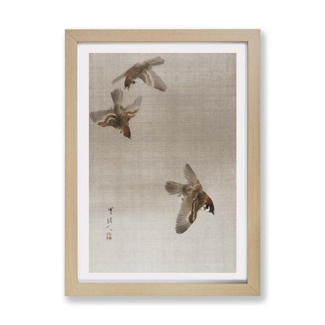 'Flying Sparrows' by Watanabe Seitei - Picture Frame Painting Print on Paper East Urban Home Size: 45cm H x 63cm W x 2cm D, Frame Option: Oak on Productcaster.