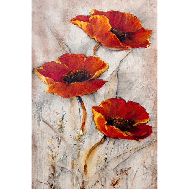 Poppies on Taupe II by Tim OToole - Wrapped Canvas Painting Rosalind Wheeler Size: 46cm H x 30cm W x 3.8cm D on Productcaster.