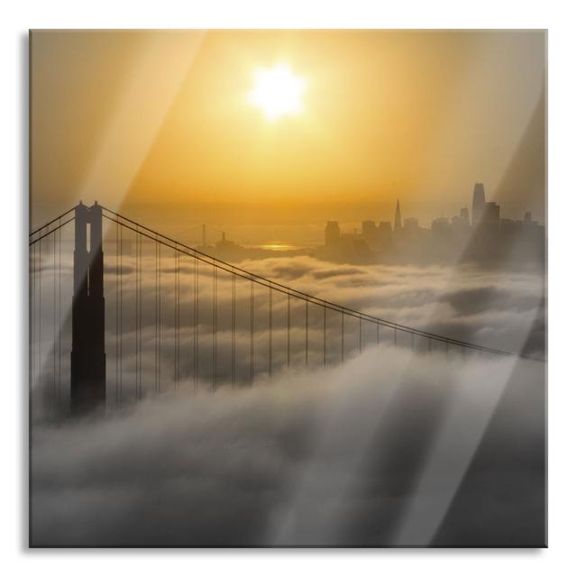 Golden Gate Bridge at Sunrise, Black and White - Unframed Photograph on Glass Ebern Designs Size: 60cm H x 60cm W x 0.4cm D on Productcaster.