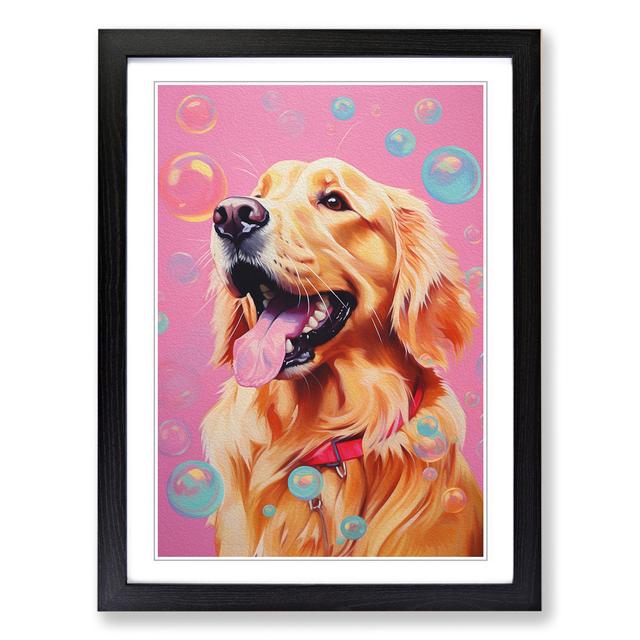 Golden Retriever Bubble Gum - Single Picture Frame Art Prints on Wood Marlow Home Co. Format: Black, Size: 64cm H x 46cm W x 2cm D on Productcaster.