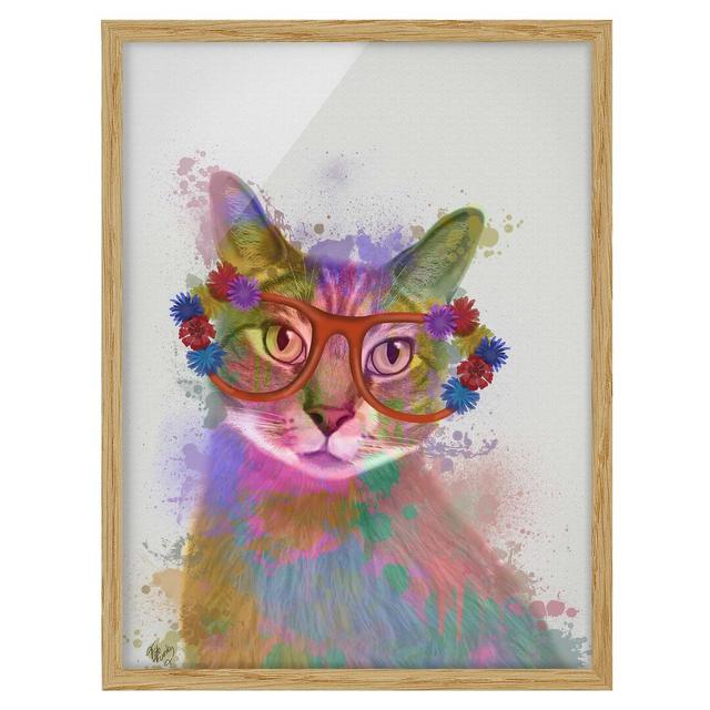 Picture With Frame - Rainbow Splash Cat - Portrait 4:3 Maturi Size: 55cm H x 40cm W x 2cm D, Frame Option: Brown on Productcaster.