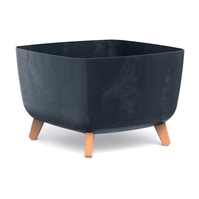 Large Square Low Modern Look Planter Flower Plant Pot Indoor Outdoor Garden Decor Wooden Look Legs Anthracite Norden Home on Productcaster.