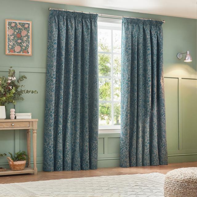 Amelianna Jacquard Pencil Pleat Curtains (Set of 2) Marlow Home Co. Curtain Colour: Blue, Panel Size: Width 229 x Drop 183 cm on Productcaster.