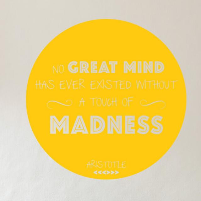 Aristotle No Great Mind Has Ever Existed without a Touch of Madness Wall Sticker Happy Larry Colour: Dark Yellow on Productcaster.