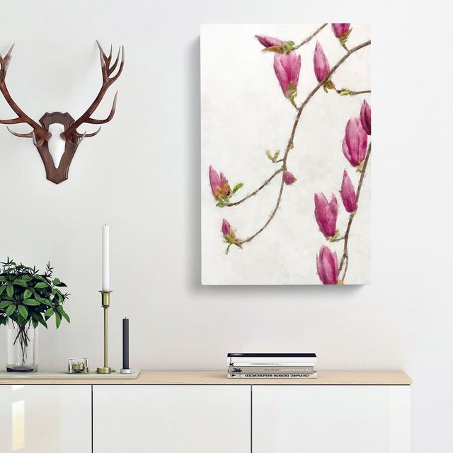 Pink Floral Flowers - Wrapped Canvas Painting Print East Urban Home Size: 50cm H x 35cm W x 3cm D on Productcaster.