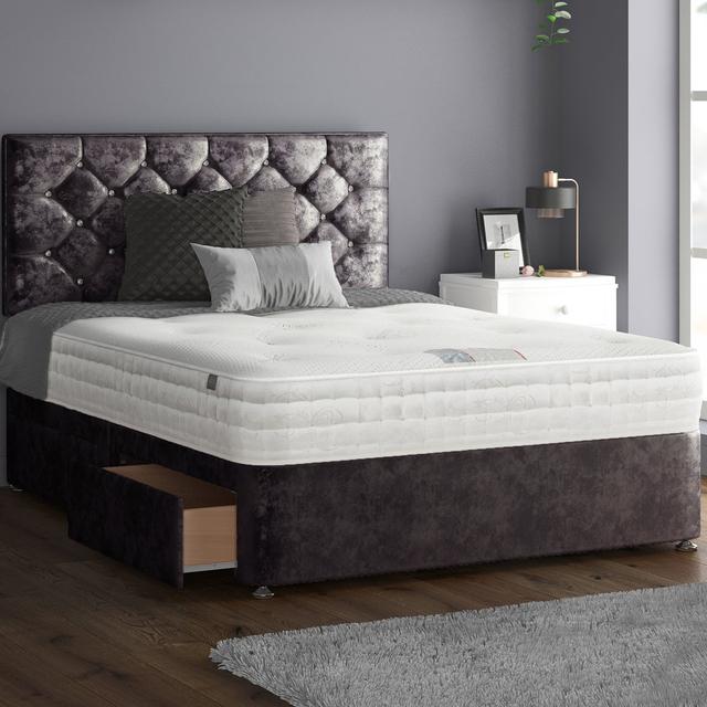 Fall Divan Bed Set Rosdorf Park Colour: Denim, Size: Kingsize (5'), Storage Type: 2 Foot-end Drawers on Productcaster.