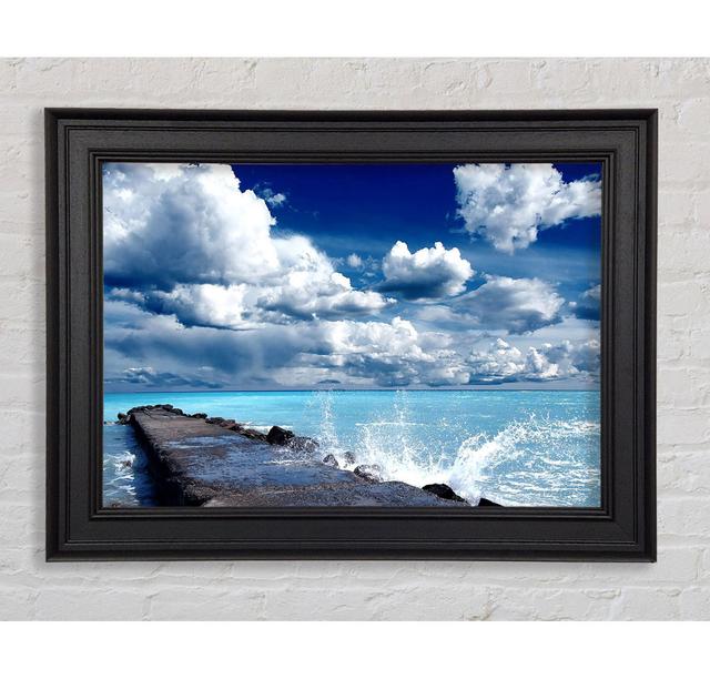 Gentle Waves Crashing In The Cloud Filled Sky Framed Print Wall Art Highland Dunes Format: Black Framed Paper, Size: 21cm H x 42cm W x 8cm D on Productcaster.