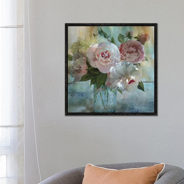 Peony Bouquet I by Nan - Painting on Canvas Rosalind Wheeler Size: 66.04cm H x 66.04cm W x 3.81cm D, Format: Black Framed on Productcaster.