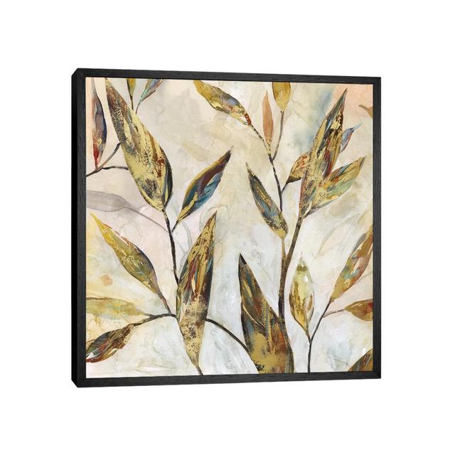 Gilded Leaves II by Carol Robinson - Painting Print on Canvas Rosalind Wheeler Size: 66.04cm H x 66.04cm W x 3.81cm D, Format: Black Framed on Productcaster.