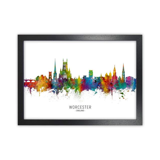 Worcester England Skyline by Michael Tompsett - Graphic Art Print Ebern Designs Size: 64cm H x 88cm W x 3cm D, Format: Black Framed on Productcaster.