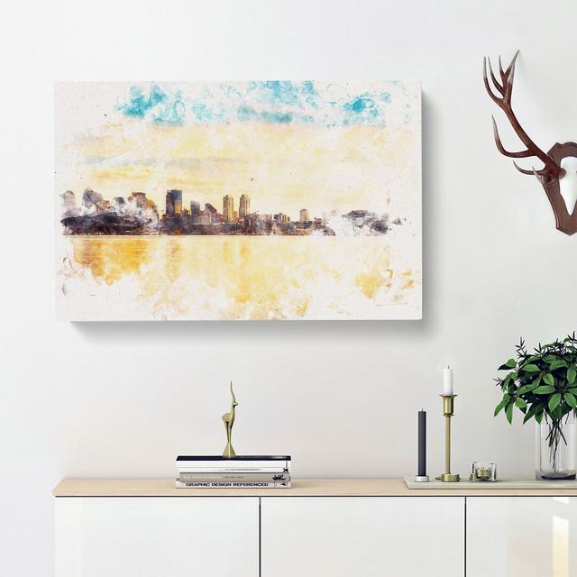 Reflection of the Seattle Skyline Watercolour - Wrapped Canvas Graphic Art Print East Urban Home Size: 50cm H x 76cm W x 3cm D on Productcaster.