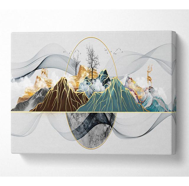 Gold Line Mountain - Wrapped Canvas Graphic Art Rosdorf Park Size: 81cm H x 121.9cm W on Productcaster.