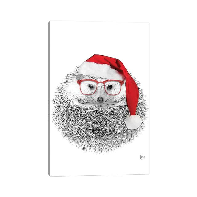 Christmas Hedgehog With Glasses And Hat by Printable Lisa's Pets - Wrapped Canvas Painting The Seasonal Aisle Size: 101.6cm H x 66.04cm W x 3.81cm D on Productcaster.