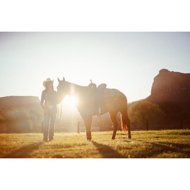 Cowgirl And Horse by Grandriver - No Frame Art Prints on Canvas 17 Stories Size: 51cm H x 76cm W on Productcaster.