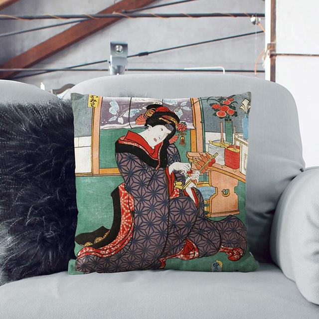 Young Maiden Omiwa by Utagawa Kunisada Cushion with Filling East Urban Home Size: 55 x 55 cm, Backing Colour: Black on Productcaster.