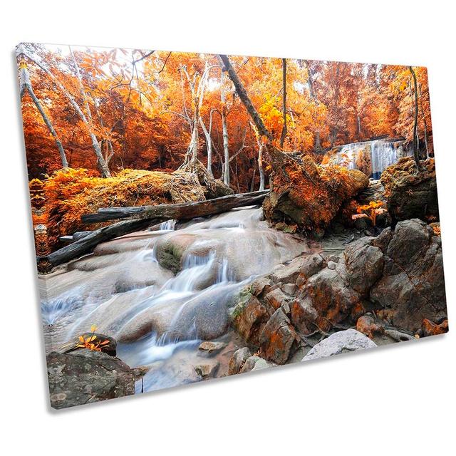 River Landscape Orange Forest - Wrapped Canvas Print Canvas Geeks Size: 61cm H x 91.4cm W x 4cm D on Productcaster.