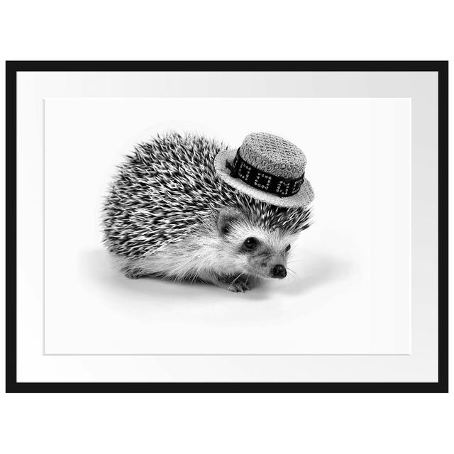 Gerahmtes Wandbild Lustiger Igel mit Hut East Urban Home Größe: 60 cm H x 80 cm B, Format: Poster mit schwarzem Rahmen, Matte Farbausführung: Weiß on Productcaster.