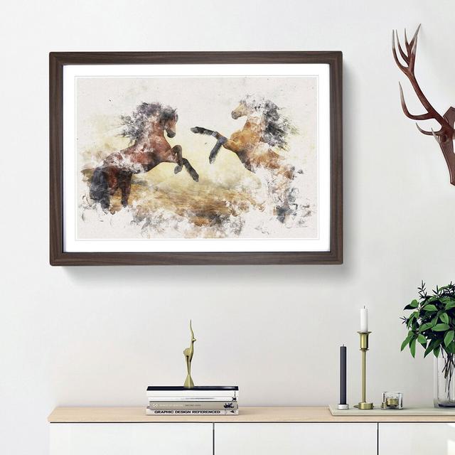 Two Wild Stallion Horses Watercolour - Print East Urban Home Frame Option: Walnut, Size: 45cm H x 63cm W x 2cm D on Productcaster.