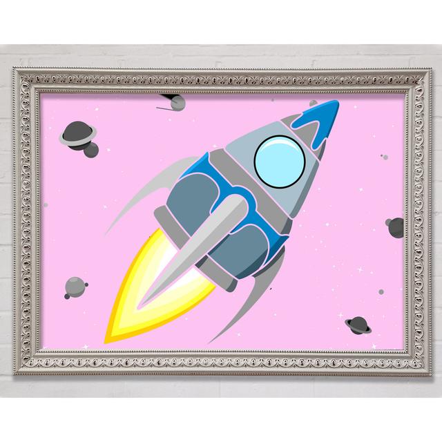 Gerahmtes Leinwandbild Rocket Ship White Happy Larry Größe: 100 cm H x 141,4 cm B x 3,3 cm T, Farbe: Rosa, Format: Poster mit schwarzem Rahmen on Productcaster.