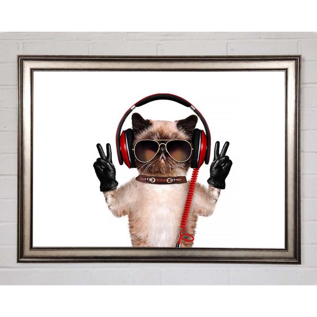 Musical Peace Cat Framed Print Wall Art Happy Larry Size: 42cm H x 59.7cm W x 1.5cm D, Format: Gunmetal Framed Paper on Productcaster.