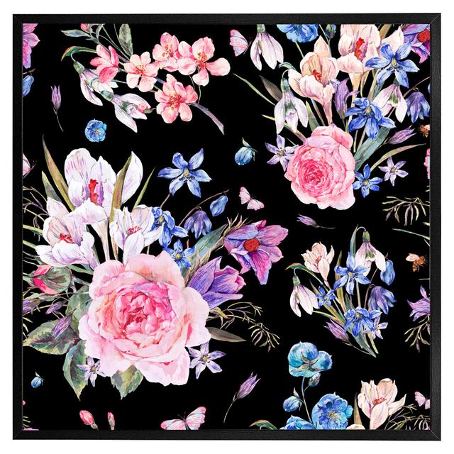 Lorimor Bright Pink Flowers On Black - Single Picture Frame Print ClassicLiving Frame Colour: Black Framed, Size: 31cm H x 31cm W x 4cm D on Productcaster.