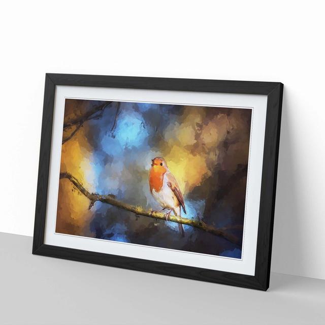 Robin Bird in a Tree in Abstract - Picture Frame Painting Print on MDF East Urban Home Frame Option: Black, Size: 50cm H x 76cm W x 2cm D on Productcaster.