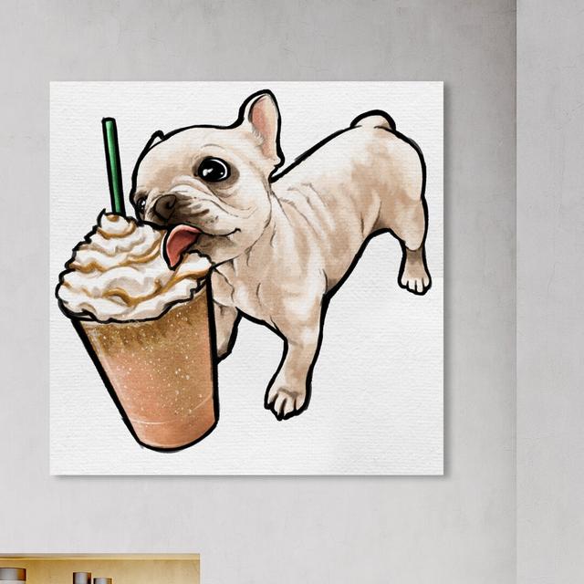 'Frenchie and Frappe' Graphic Art on Wrapped Canvas East Urban Home Size: 30.5 cm H x 30.5 cm W x 3.8 cm D on Productcaster.