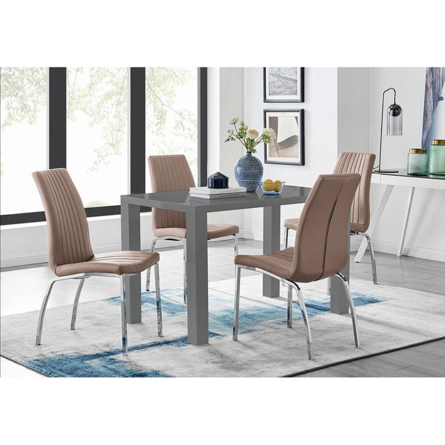 Chowchilla Dining Set with 4 Chairs Canora Grey Colour (Chair): Cappuccino Beige on Productcaster.