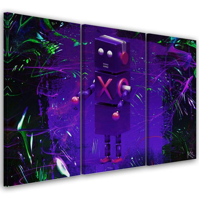 3 piece canvas print, robot for the player Happy Larry Size: 100cm H x 150cm W on Productcaster.