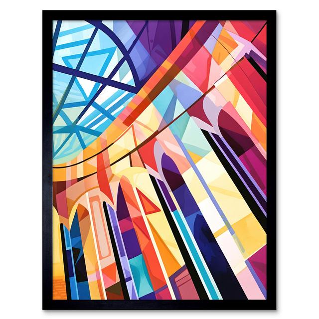 Building With Glass Roof Modern Art Deco Colour Block Modern Watercolour Painting Art Print Framed Poster Wall Decor 12X16 Inch Marlow Home Co. on Productcaster.